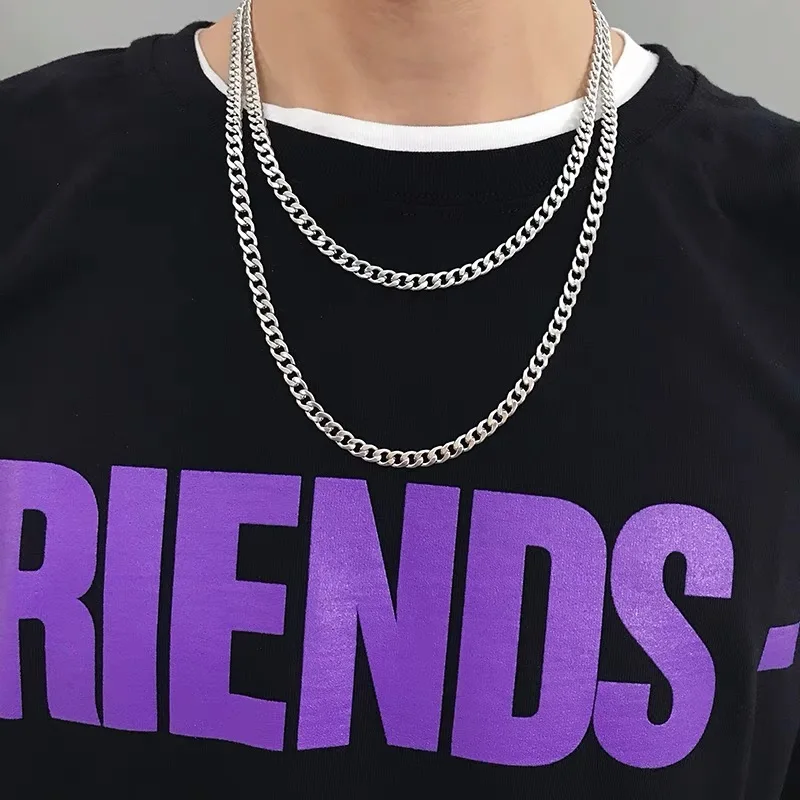 Ожерелье цепочка унисекс из нержавеющей стали кольцо с плетением змеи 7 колец