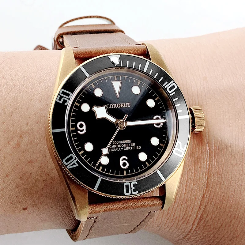 Автоматические механические часы для мужчин плавания в стиле милитари бронзовые