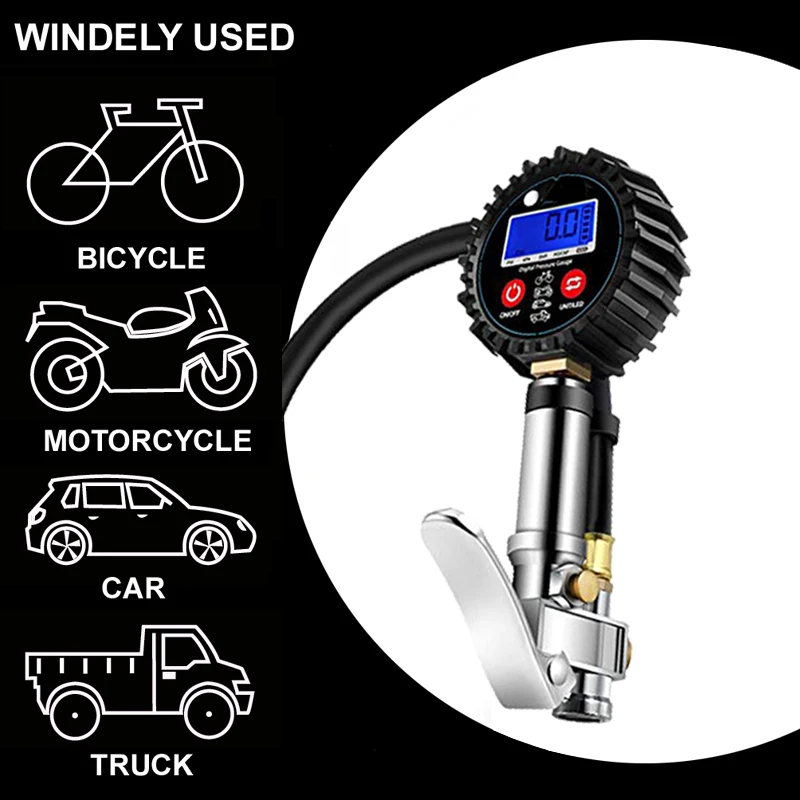 1/4 NPT Quick Connect Digital Tire Inflator with Pressure Gauge 0-200PSI Air Chuck and Compressor Accessories Tire Repair Tools