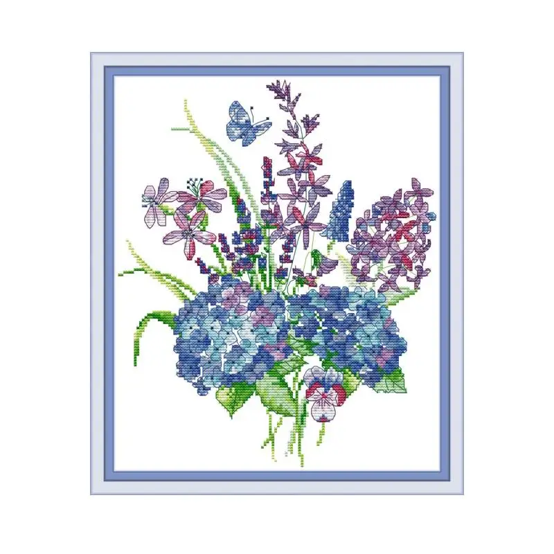 

Needlework,DIY DMC Cross Stitch,Sets for Embroidery Kits,Hydrangea Patterns Counted Cross-Stitch for Beginners,14CT 11CT Canvas