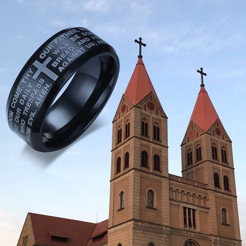 Мужское и женское черное кольцо Vnox из нержавеющей стали для молитвы цитаты