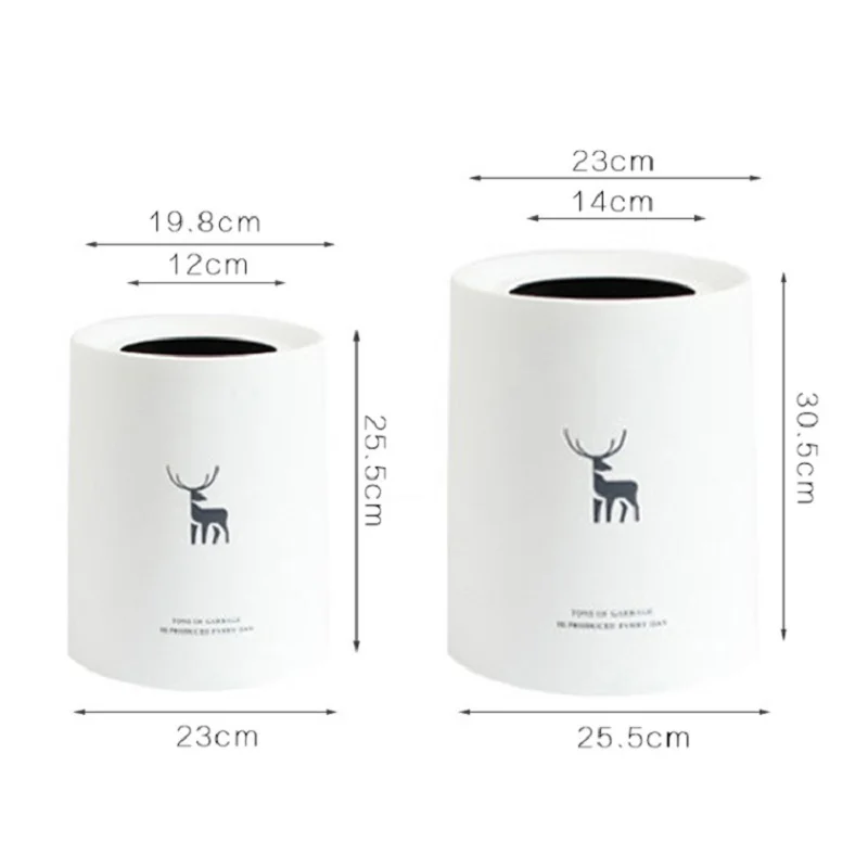 

3 Colors Plastic Creative Elk Round Garbage Baskets Nordic Color Style Home Bathroom Living Room Trash Storage Bins
