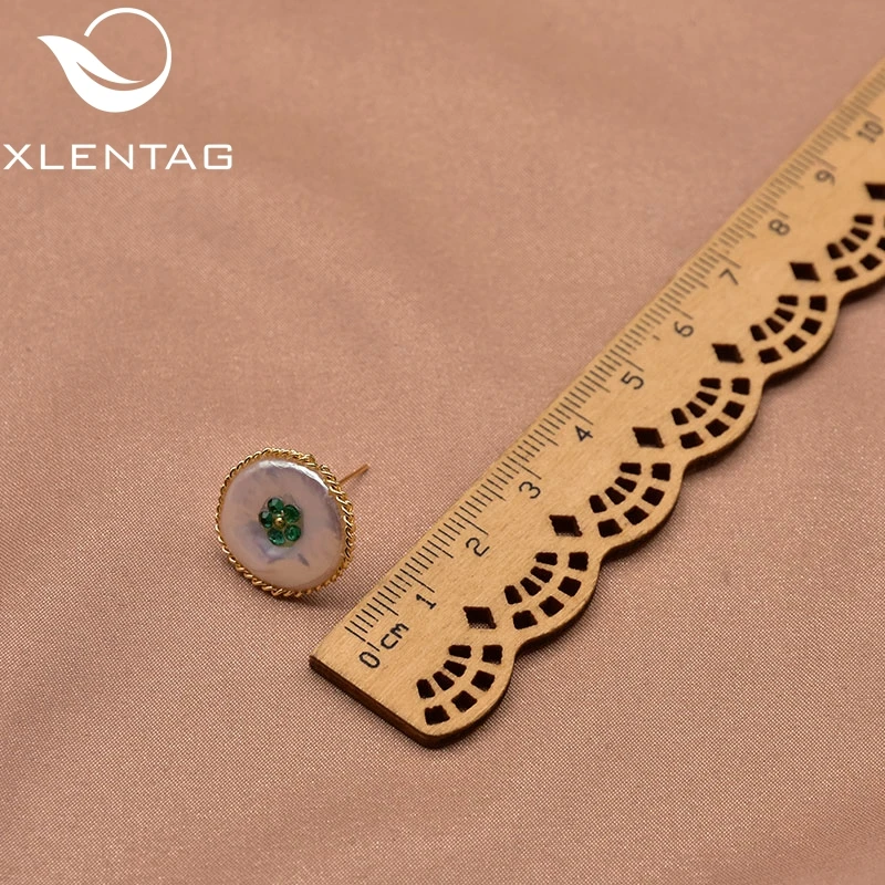 

Xlentag Hand Made Mpure Natural Baroque Emerald Pearl Stud Earrings Wedding Party Gift Luxury Fashion Female Fine Jewelry GE1016