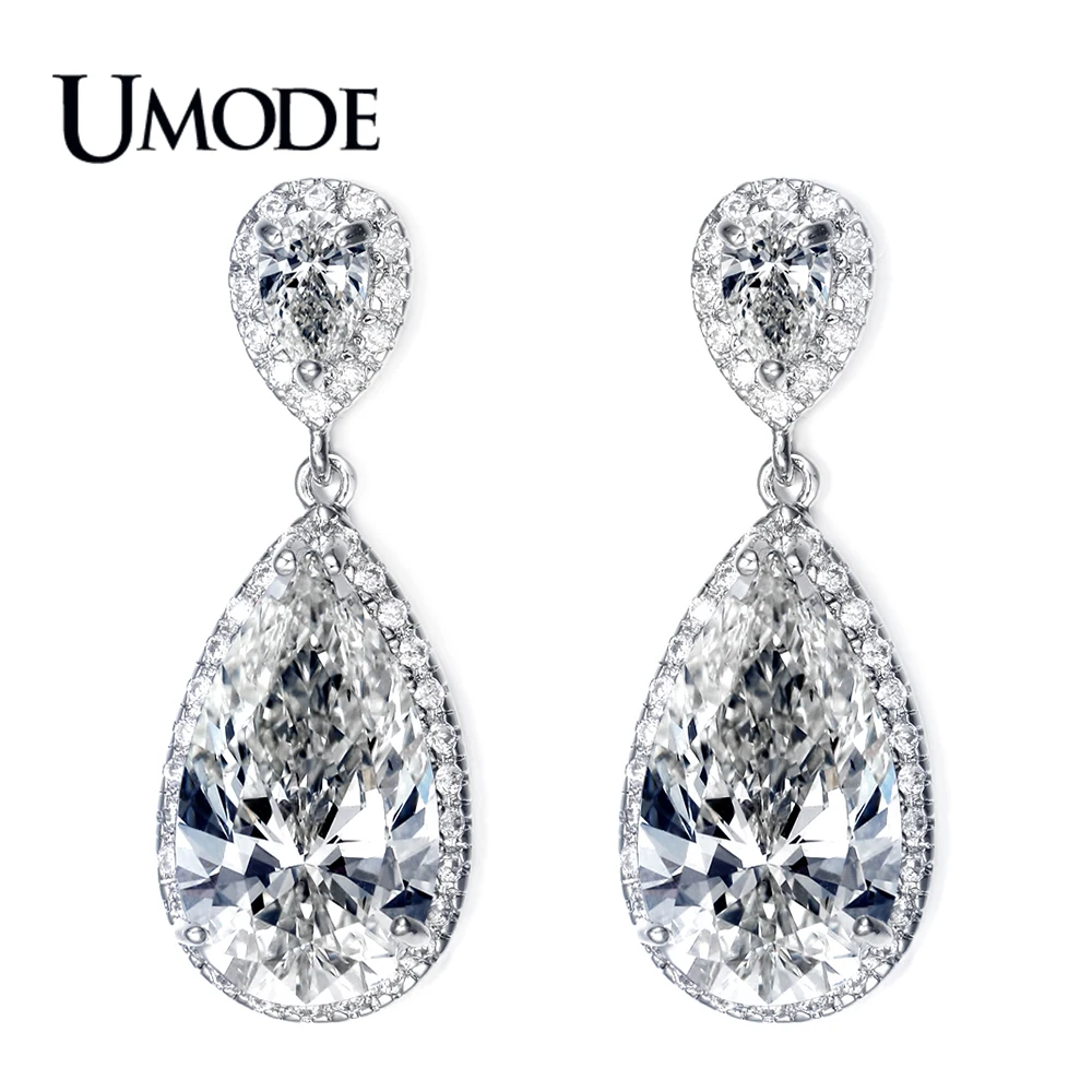 

UMODE White Gold Color Top Quality AAA+ Cubic Zirconia Drop Earrings For Women Brinco Fashion Summer Jewelry AUE0034