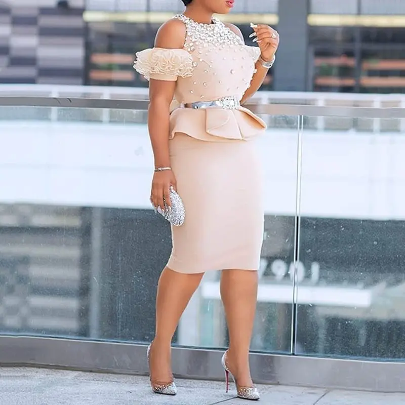 Бисер со стразами платье с открытыми плечами и оборками пепельного цвета Для