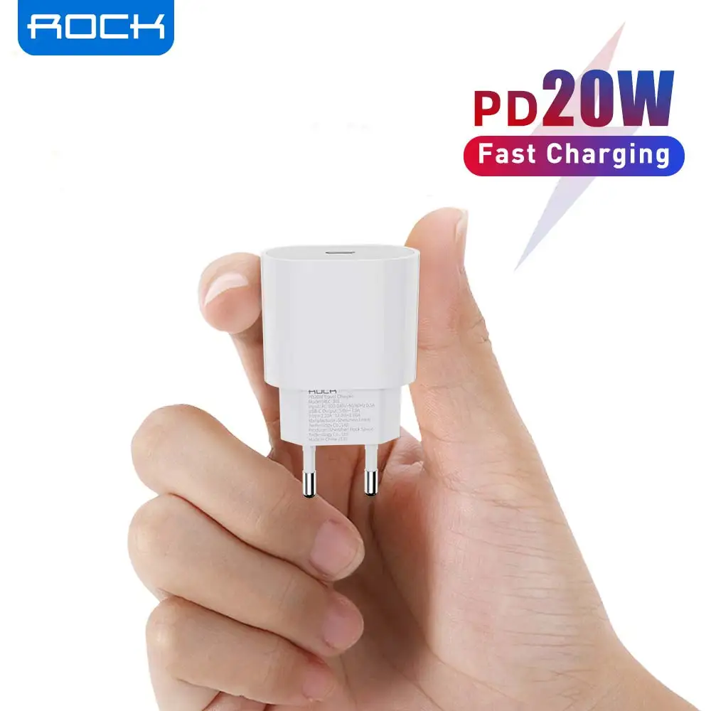 

ROCK 20W USB Type C Charger Portable PD Type C Fast Charging Adapter For iPhone 13 12 Pro Max 11 Mini 8 Plus Xiaomi Samsung LG