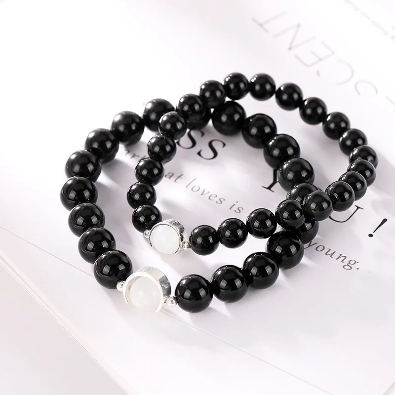 

Natural Obsidian Black Beads Bracelet Turn Good Luck Happy Men Women Couple Bracelet Birthday Jewelry Gift J0058