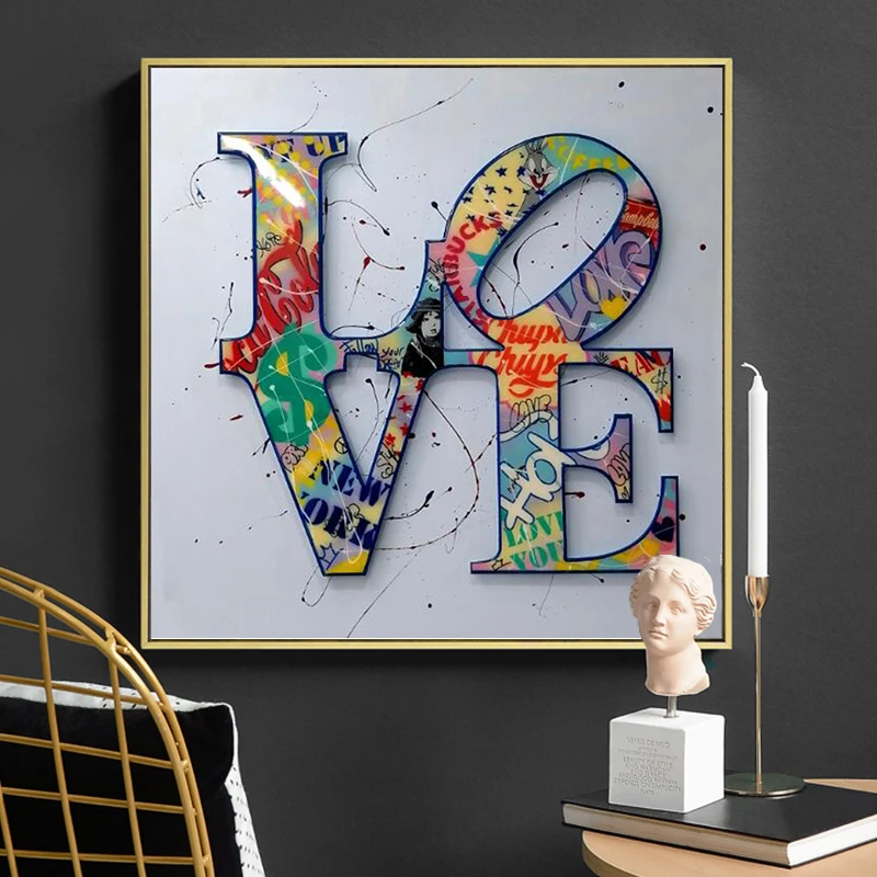 

Graffiti Art LOVE Wordart Modern Abstract Oil on Canvas Painting Watercolour Poster and Prints Wall Art Pictures Home Decoration