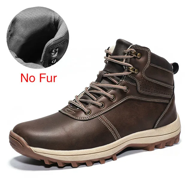 Dark brown men boots Мужские зимние ботинки; зимние теплые мужские ботинки из натуральной кожи; меховая плюшевая обувь; водонепроницаемые удобные уличные ботинки; большие размеры - Цвет: Dark brown men boots