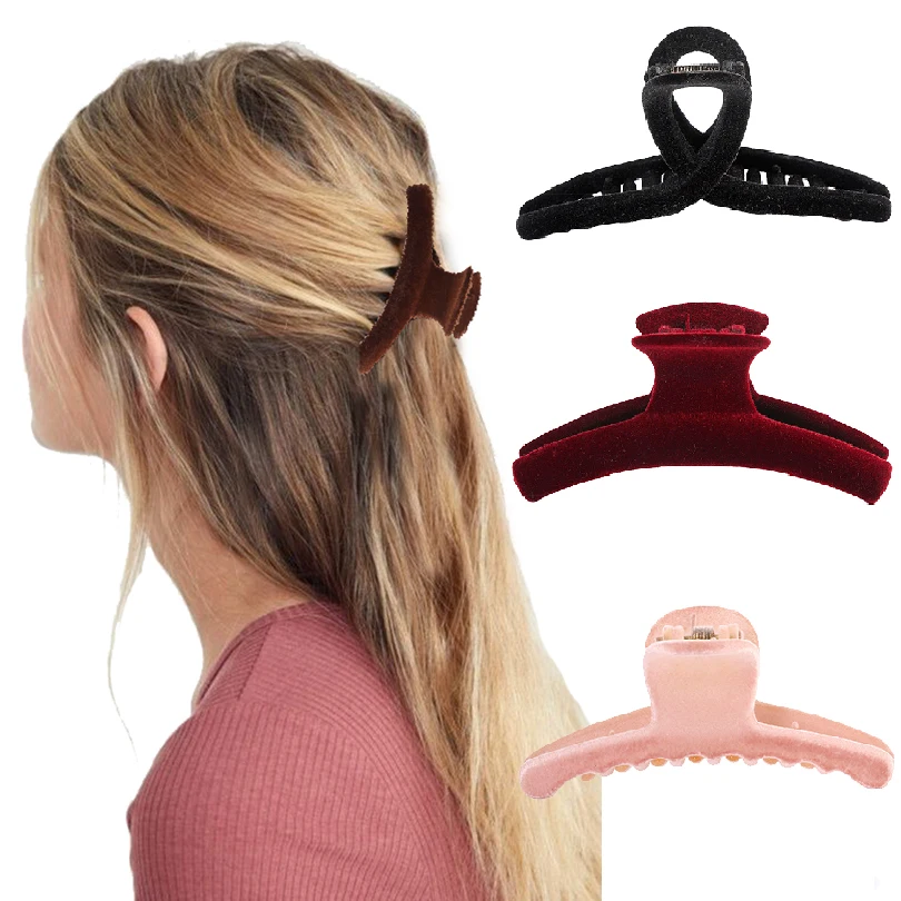 

Korean Velvet Barrette Solid Big Hair Claws Acrylic Hair Clips Hairpins for Women Girls Hair Accessories Headdress Headbands