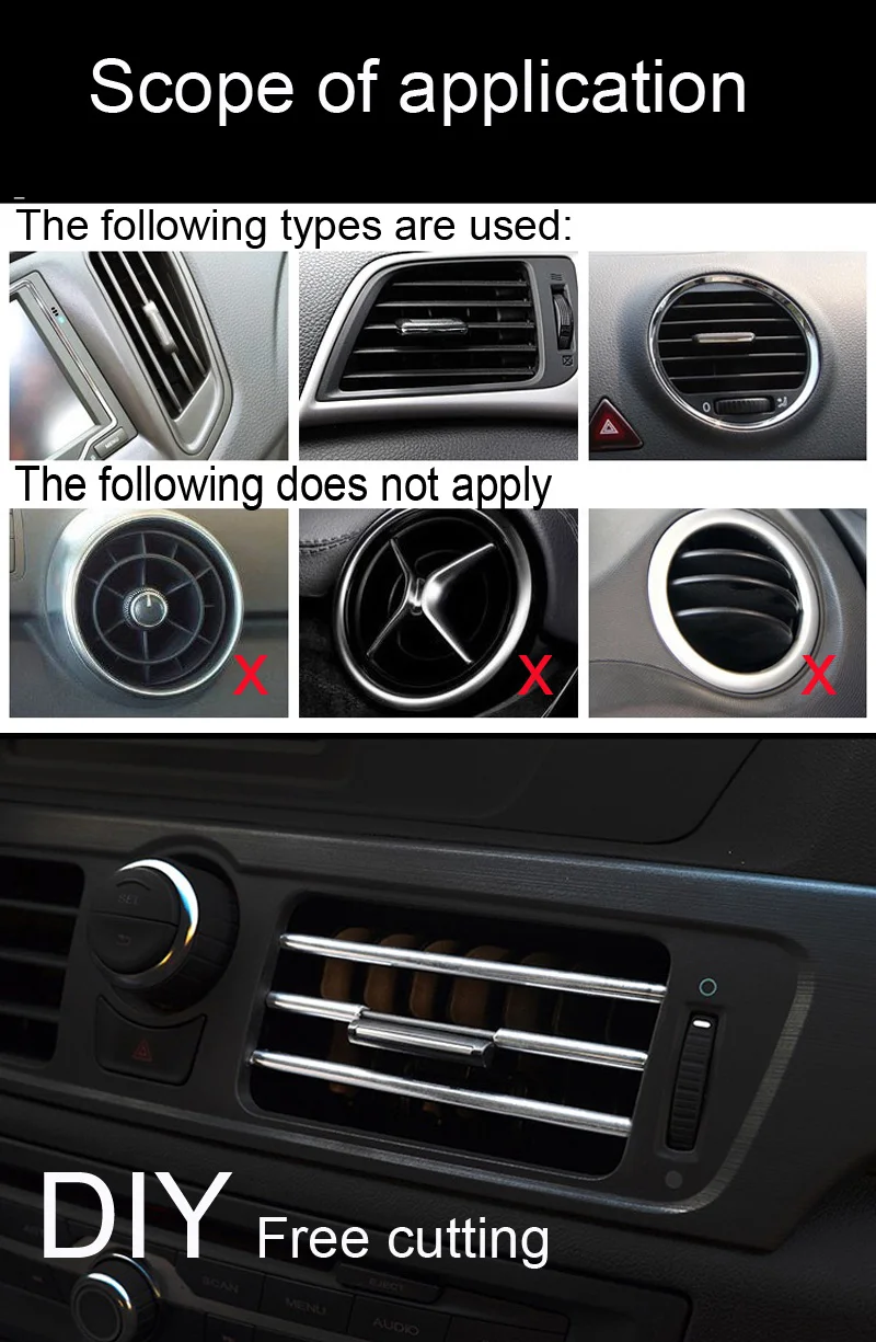 

10Pcs Car Styling Mouldings 20cm Interior Air Vent Grille Switch Rim Trim Outlet Scratch Guard Protector Car Styling Strip