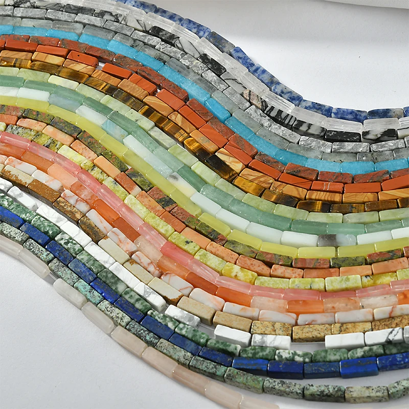 Бусины из натуральных камней с кристаллами квадратные длинные трубчатые бусины