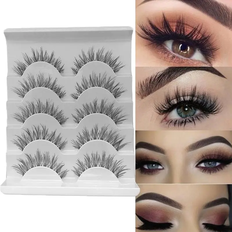 

5 Pairs Natural Curled Soft Eyelashes Makeup Handmade Thick Fake False Eyelashes for Beauty Girls