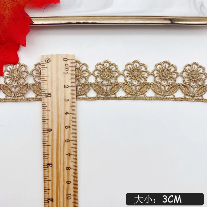 2 Yards Venise Gold Lace Fabric Blouse Sewing Trim DIY New Flower Applique Collar Costume Decoration Accessories | Дом и сад