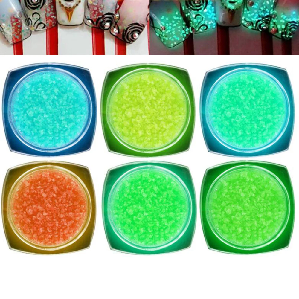 6 шт./упак. нейл арта люминесцентные светящиеся блестящий порошок песок светятся