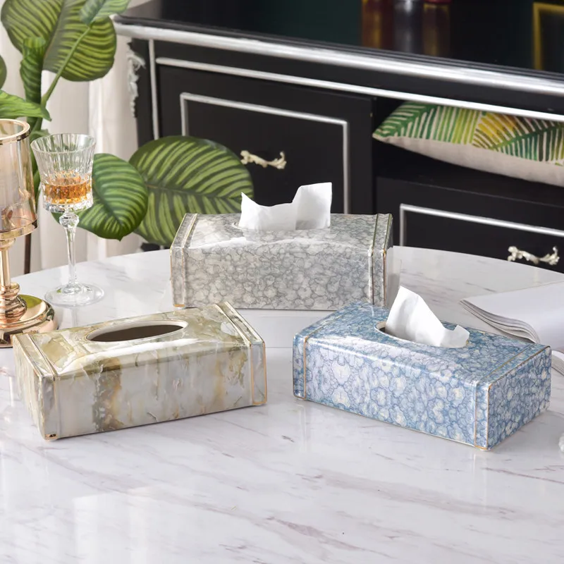 Marbling Tissue Boxes Ceramic Towel Paper Holder Napkin Case Removable Tissue Holder Living-Room Home Office Decorative Supplies