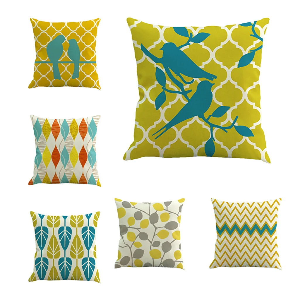 

Striped Branch Bird Pillow Hug Pillowcase Cotton And Linen Material Modern Simplicity Office Sofa Easy to Clean Pillowcase