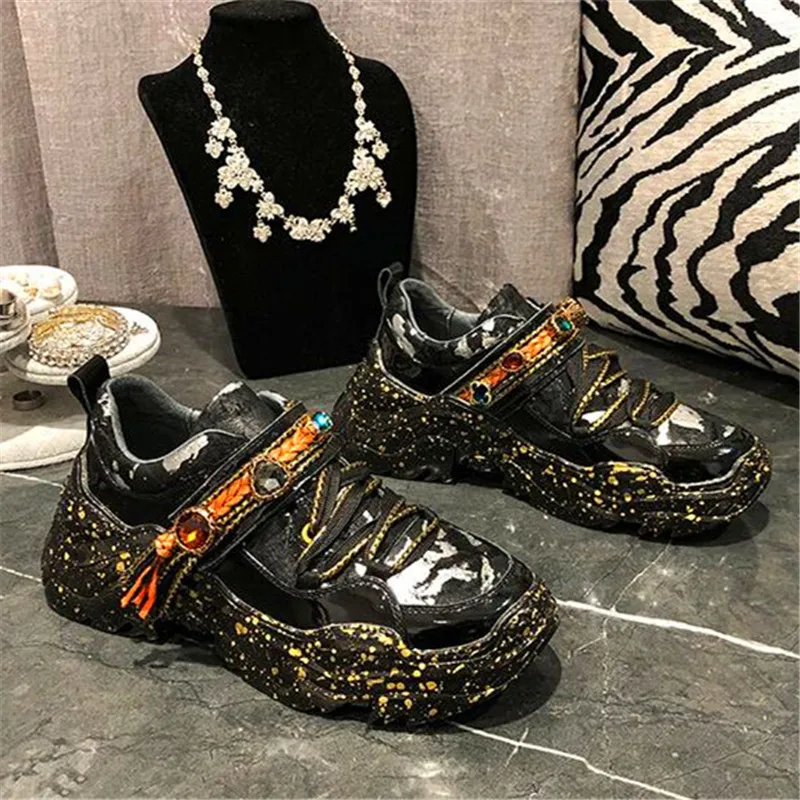 Кроссовки женские кожаные на толстой подошве повседневные прогулочные туфли с