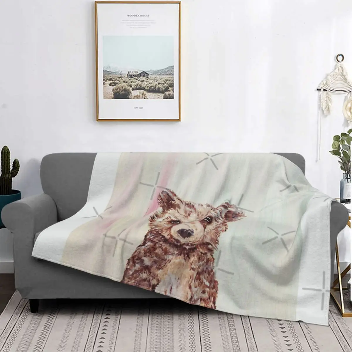 

Be Brave-Manta de oso de bebé, a cuadros para cama colcha, funda de sofá, manta de lana, edredones y colcha