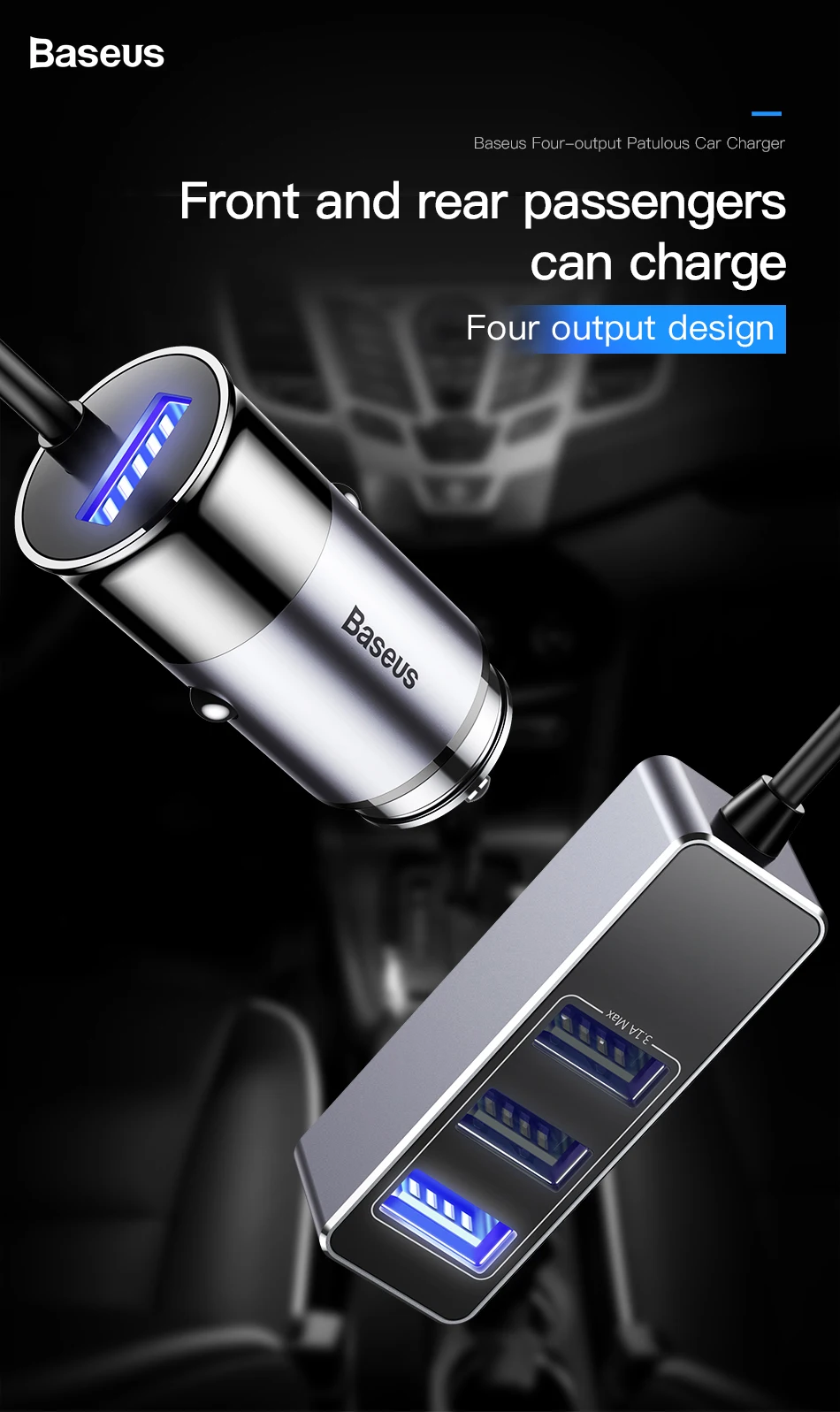 Baseus мульти 4 порта USB Автомобильное зарядное устройство несколько 5.5A турбо Быстрая автомобильная зарядка USB зарядное устройство для iPhone X samsung Xiaomi Мобильный телефон
