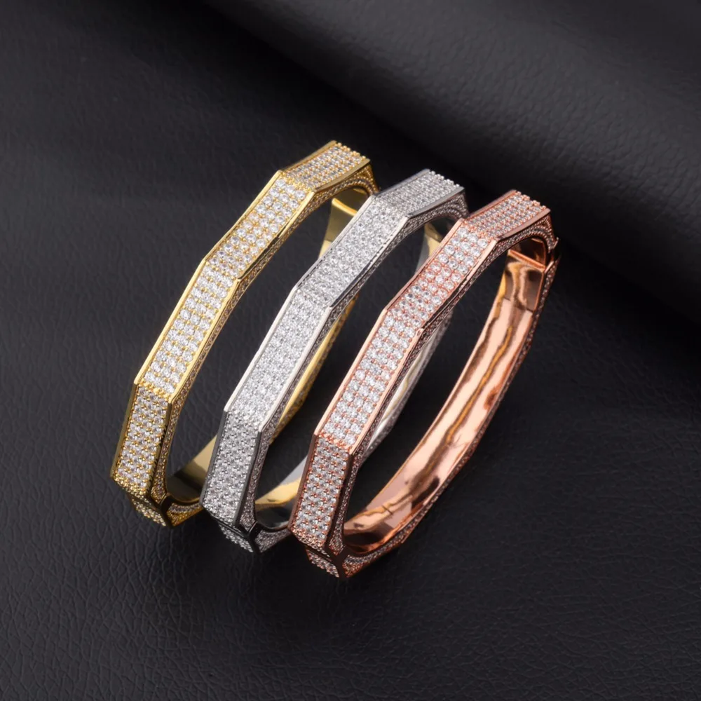 CUCY Хип Хоп мода многоугольный браслет золото/посеребренный Iced Out Micro Pave AAA CZ камень цветной браслет для мужчин и женщин