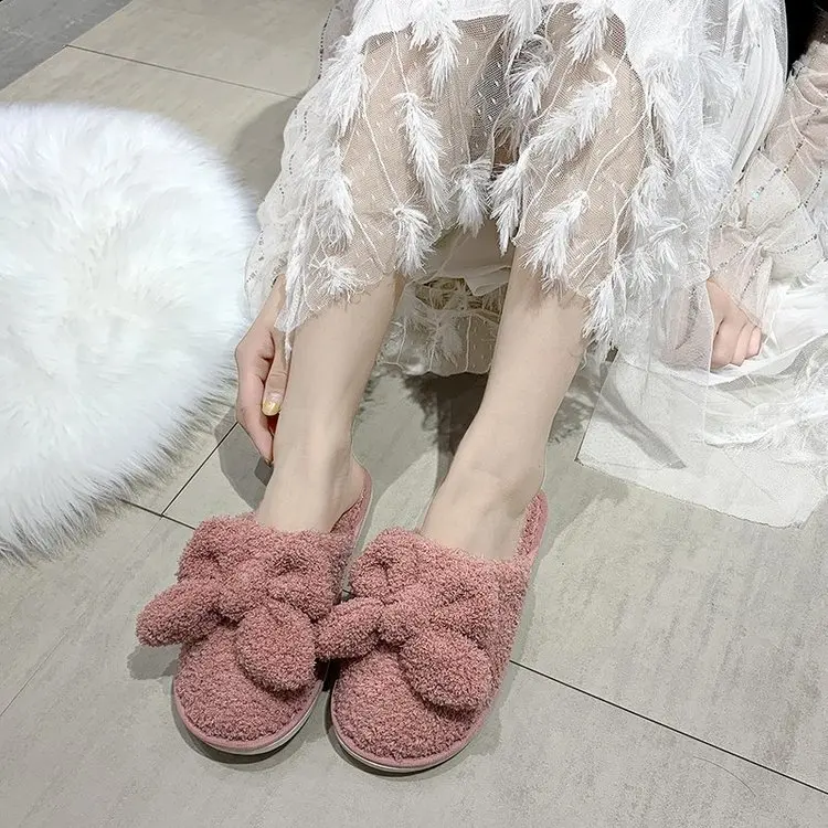 Household Solid Color Cotton Slippers Ladies Autumn and Winter Comfortable Slippers Furry Slippers Women Fashion Women's Shoes