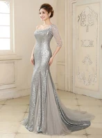 silver mermaid one shoulder sequins beading prom dresses 2021 plus size evening gowns robe de soiree vestido longo custom made