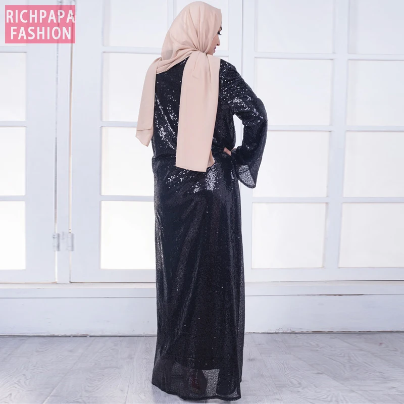 Женское кимоно с черными пайетками абайя Дубай женское кардиган мусульманский