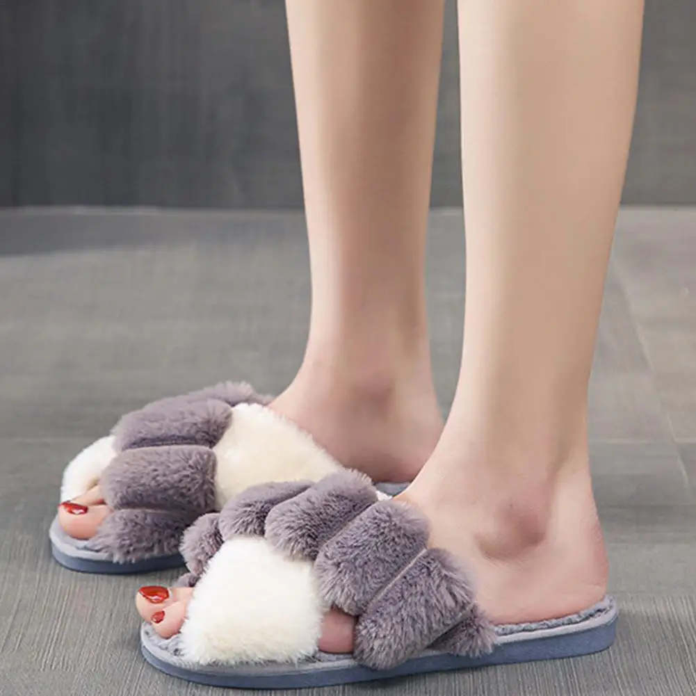 Winter Women House Slippers Faux Fur Warm Flat Shoes Female Slip on Home Furry Ladies Slippers Size 36-41 Wholesale 3