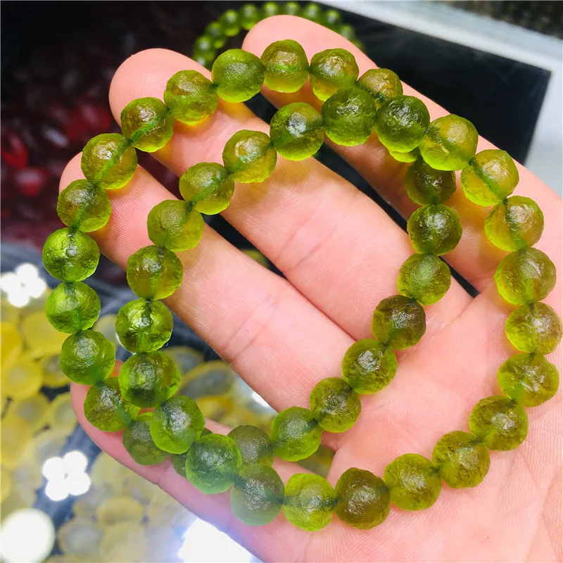 8 мм Moldavite Чешский метеорит ударный стеклянный браслет натуральный грубый камень