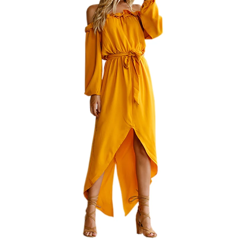 Женское длинное платье в стиле бохо MIOFAR летнее богемное желтое Хлопковое макси с