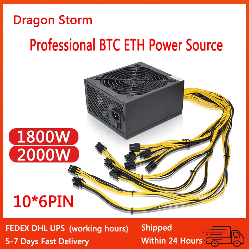

Блок питания 1800 Вт/2000 Вт 180/110-240 В ATX для майнинга биткоинов, Высокоэффективный блок питания 95% для Ethereum ETH S9 S7 L3 8GPU карты с поддержкой Max