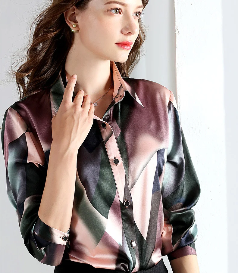 Spring Fashion 94% Silk Blouse Office Women's Shirt Long Sleeve Women Tops Blouses Plus Size blusa feminina B380680