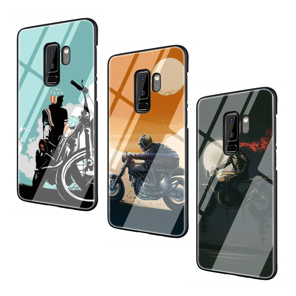 Байкер закаленное Стекло Телефон чехол для Galaxy S7 edge S8 9 10, 8, 9, 10, плюс A10 20 30 40 50 60 70