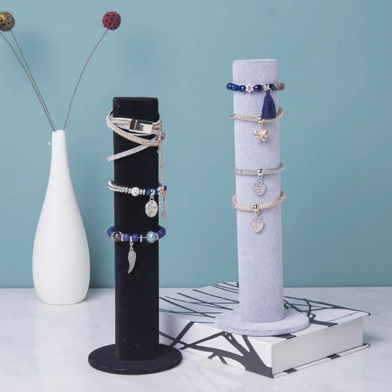 

Black&Gray Velvet Straight Type Bracelet Watch Stand Display Necklace Jewelry Bangle Organizer Holder jewelry organizer stand