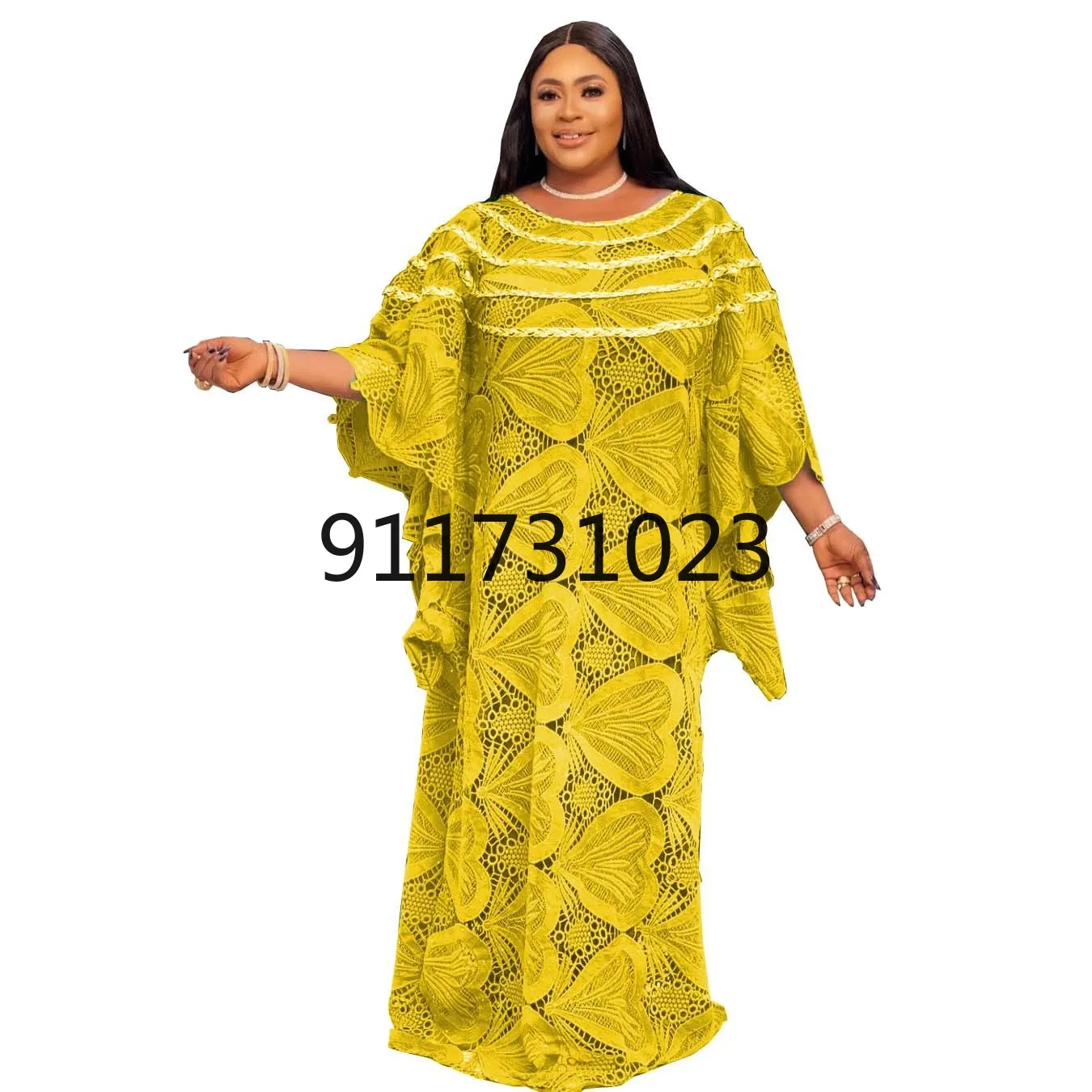Женское кружевное платье длинное однотонное в африканском стиле с рукавом 3/4