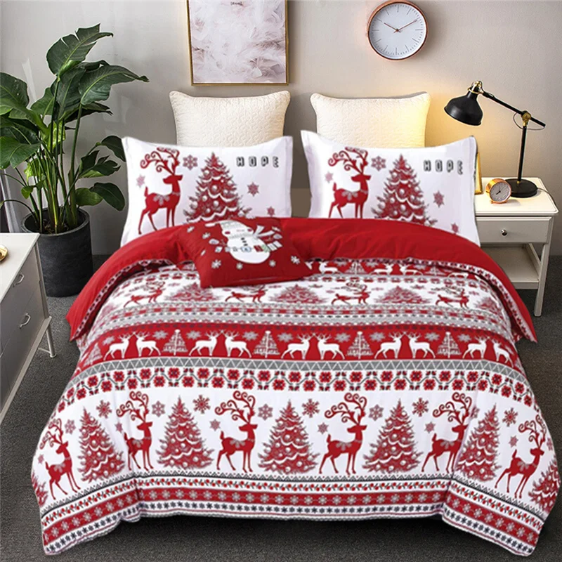 

Christmas Duvet Cover Set Snowflake Red Elk Reineer Tree Queen King Double Bedding Set Twin Single Child Kid Adult New Year Gift