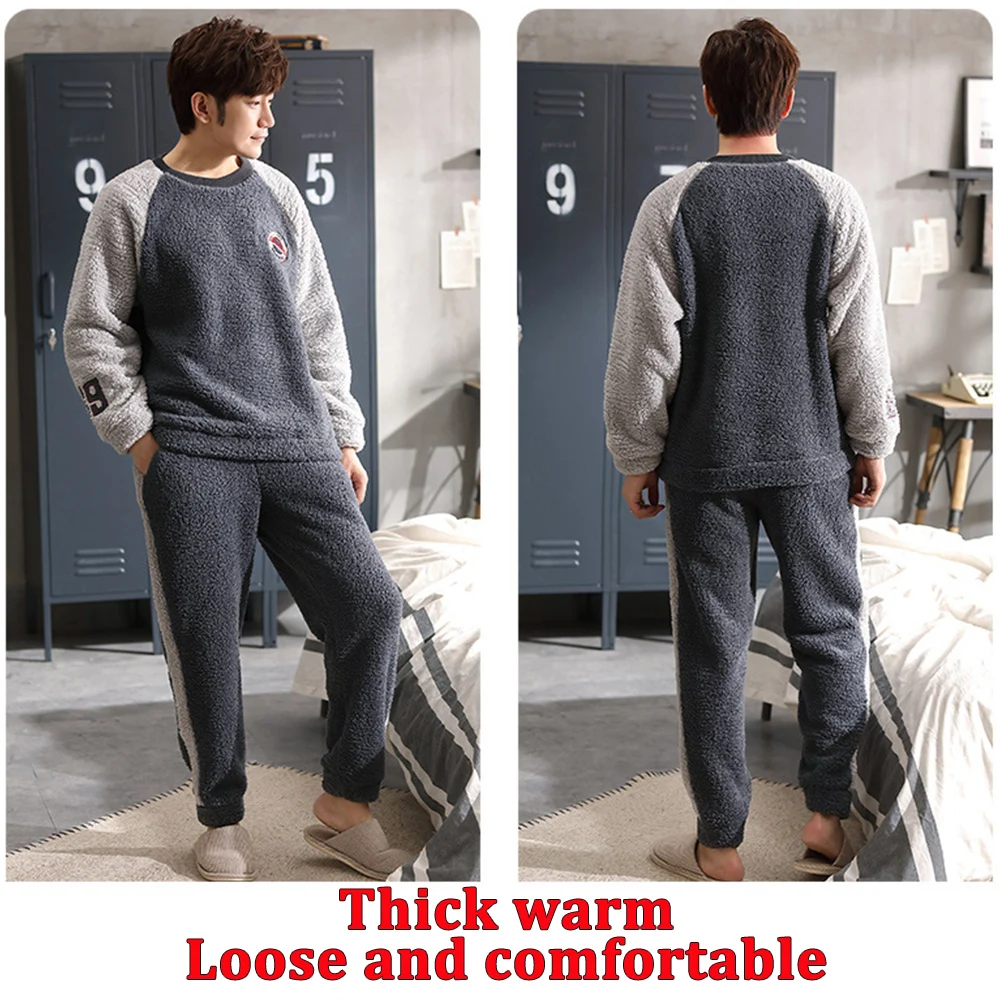 Men Luxury Flannel Pyjamas Sets Winter Super Warm Pijamas Fashion Letter Print Sleepwear Suit Casual Nightwear Plus Size 3XL