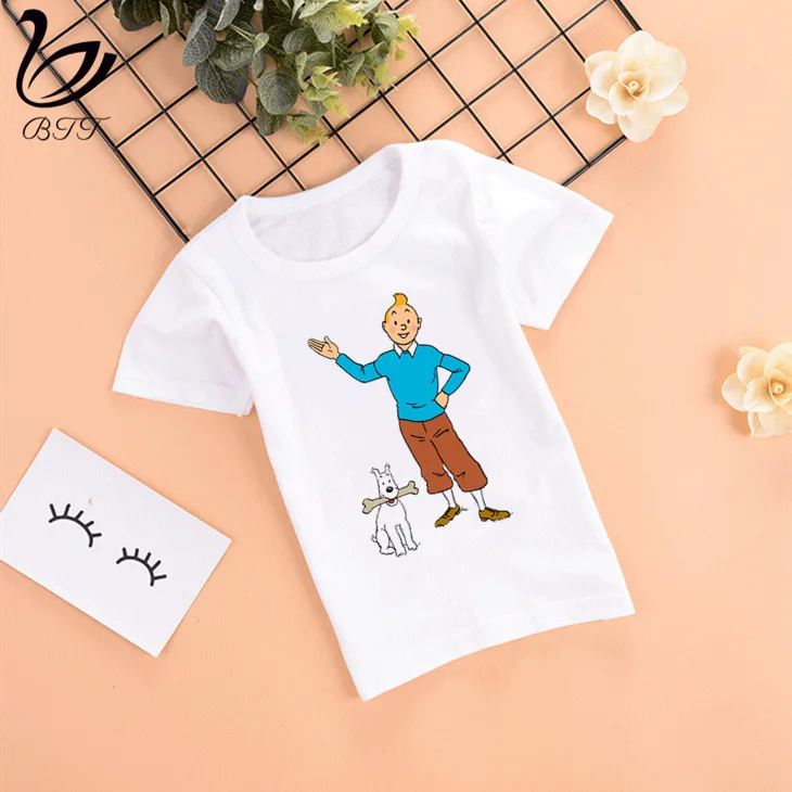Tintin/модные летние стильные Забавные топы для девочек с героями мультфильмов; модная уличная одежда; Harajuku; футболка для мальчиков; уличная детская футболка - Цвет: C