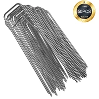 50pack 6 inch garden stakes galvanized landscape staples heavy duty sod pins fence stakes for weed barrier fabric ground cover