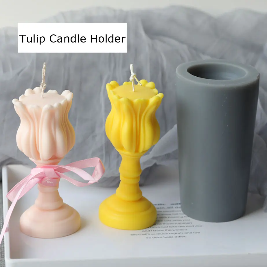 

New DIY Candles Mould Tulip Candle Holder Candle Aromatherapy Plaster Candle Silicone Hand-made Soy Aroma Wax Soap Candles Mold