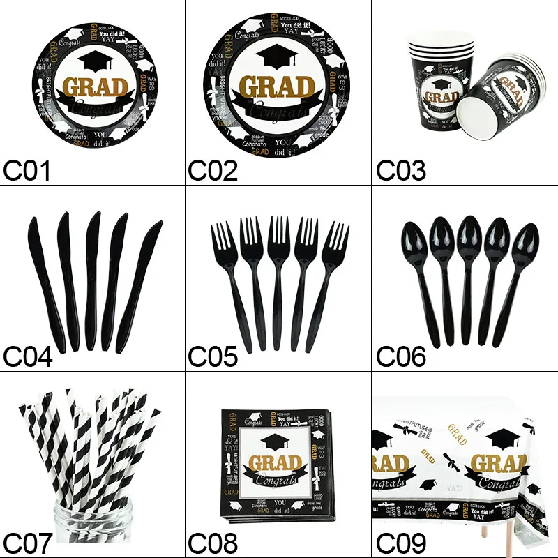 

Graduation Party Disposable Tableware 2021 Congrats Grad Paper Plate Cup Napkin Congratulations Graduation Decoration Supplies 8