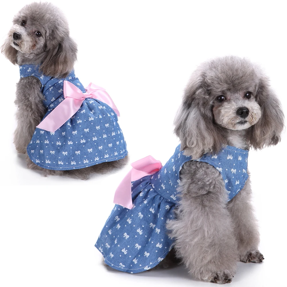 Милый собачий костюм для животного голубое мягкое платье с бантом юбка принцессы