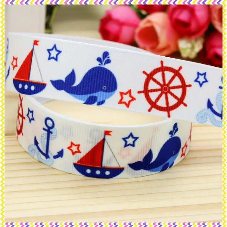 

DHK 7/8'' 5yards navy printed grosgrain ribbon headwear hair bow diy party decoration OEM Wholesale 22mm E630