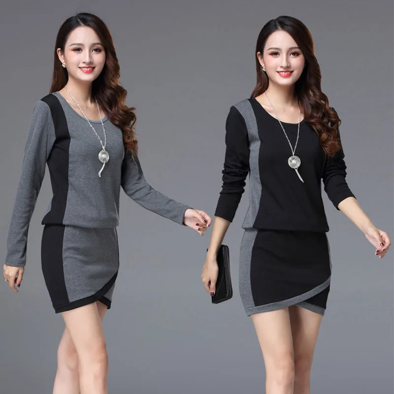 Осенние платья для женщин размера плюс длинные рукава черные женские офисные