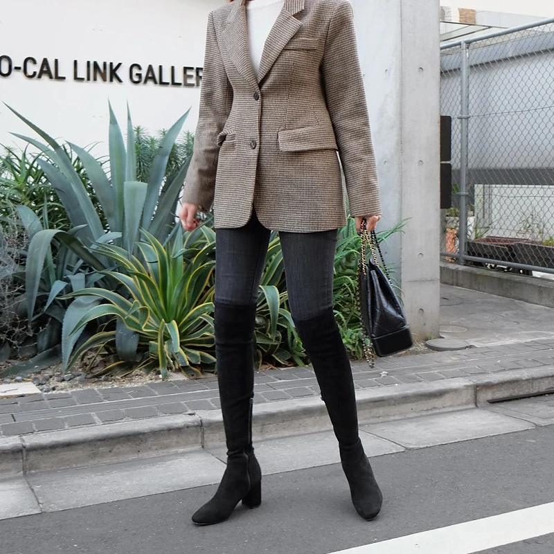 

Size 33-42 Over The Knee Boots Women Leather Thigh High Boots Square Head Thick Heel Stretch Slim Sexy Ladies Winter Boots