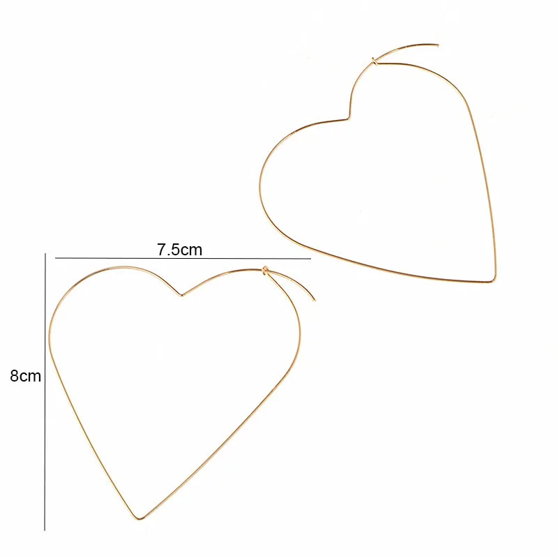 Большие серьги-кольца с полым сердечком для женщин Клипсы из металла в стиле панк