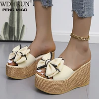 women slippers fashion pee toe summer shoes butterfly knot high heels women slides platform wedges ladies women shoes f66