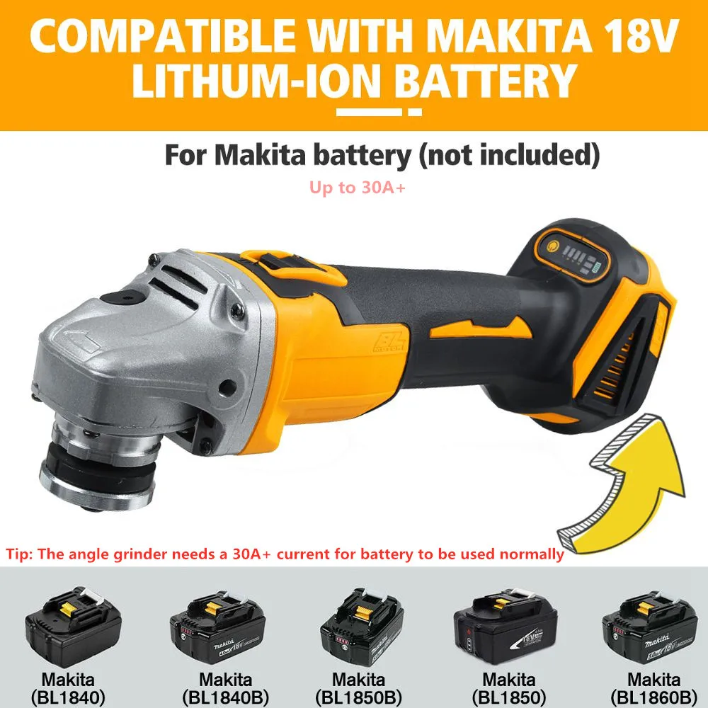

125mm 4 Speed Brushless Electric Angle Grinder Grinding Machine Cordless DIY Woodworking Power Tool For Makita Battery