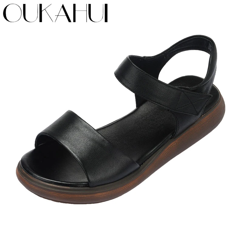

OUKAHUI Simple Solid Color Flat Platform 4.5CM Sandals For Women Summer Shoes Open Toe Super Light Mid Heel Ladies Flat Sandals